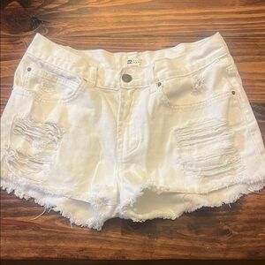 Women's White Distressed White Denim Shorts